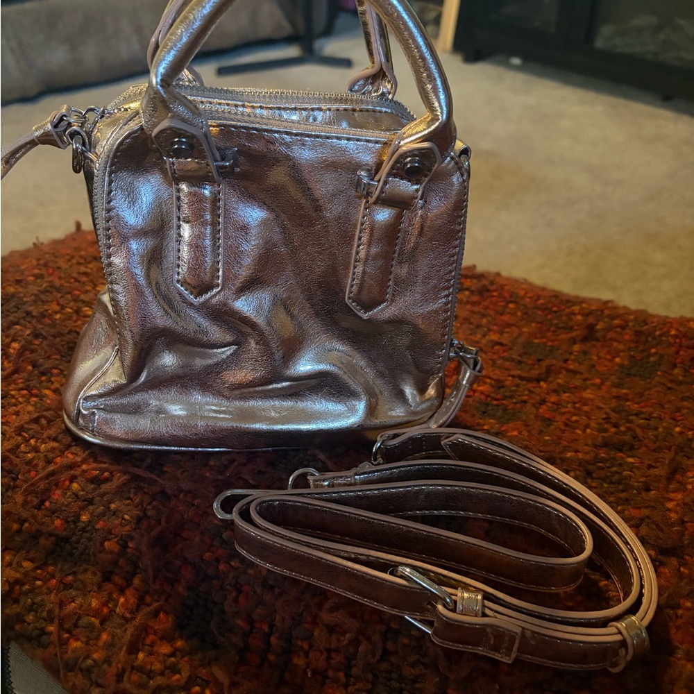 Metallic Rose Gold Small Satchel Crossbody HandBag